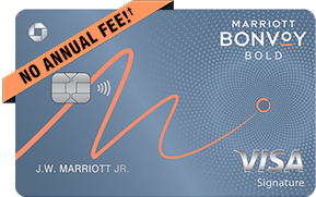Clickable card art links to Marriott Bonvoy Bold (Registered Trademark) credit card. NO ANNUAL FEE (dagger) product page